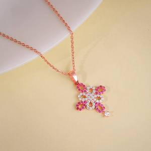 Pendentif fleur en or rose 925 avec chaîne à maillons (ajustable), collier pendentif fleur pour femme, bijoux floraux délicats, cadeau - Product Image 2