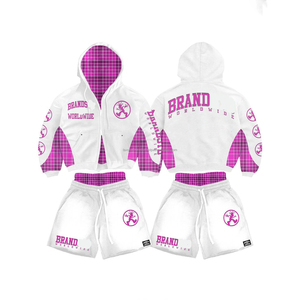 2025 Crop Zipper <b>Jacket</b> and Shorts Two Piece Set Clothing Manufacturers Custom logo High Quality <b>Rhinestones</b> Sweatsuit Set Women - Product Image 6