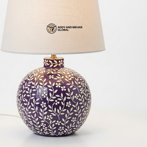 Lanterne de table artisanale en os incrusté avec motif floral, lampe de chevet de luxe en mosaïque, art indien traditionnel, décoration de bureau - Product Image 2