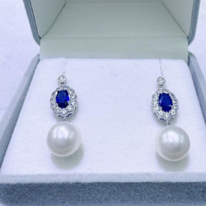 Natural 8-9mm Freshwater <b>Pearl</b> Dangle <b>Earrings</b> for Women Round Almost Flawless Pure <b>Silver</b> with Square Face Design - Product Image 2