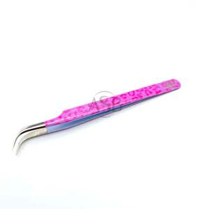 Pinzas para Extensión de Pestañas de Acero Inoxidable Curvadas y Resistentes con Estampado de Leopardo Rosa, Instrumento de Belleza con Logotipo Personalizado - Product Image 5