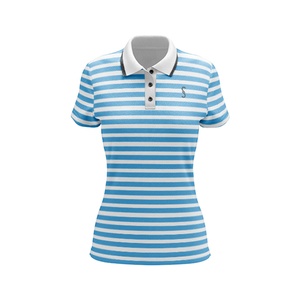 Camiseta a Rayas Personalizada de Primera Calidad al por Mayor para Mujer, Manga Corta, Informal, Tejida, Transpirable, de Secado Rápido, Azul y Blanca - Product Image 5