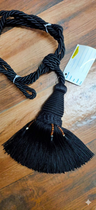 Elegant Black Velvet Curtain Tiebacks with <b>Braided</b> Rope and Tassel Decor Traditional Style Antique Finish - Product Image 2
