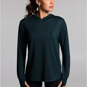 Sweat-shirt à capuche à manches longues pour femme, couleur unie, respirant, en polyester tricoté, pour l'automne - Product Image 6