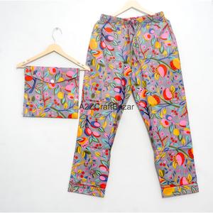 Ensemble de pyjama pour demoiselle d'honneur en coton 100% doux, respirant, à séchage rapide, imprimé floral, manches courtes, taille élastique, longueur intégrale, style indien - Product Image 2