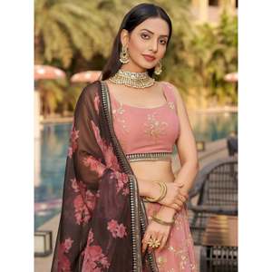Georgette Pink Thread Work Lehenga Choli for <b>Wedding</b> Functions - Product Image 3