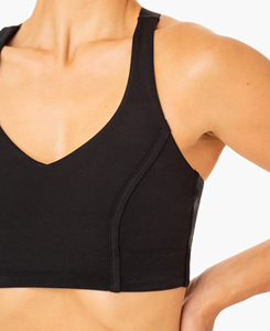 Soutien-gorge de sport noir pour femme, col carré, dos nageur, respirant, maintien élevé, sans couture, logo avant, haut de yoga, faible MOQ, 220g - Product Image 4
