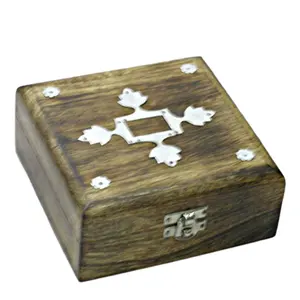 Nautische Stijl Houten Vierkante Sieraden Opbergdozen Met Messing Inlay Werk