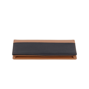 Genuine Leather Long <b>Wallet</b> Unisex Panelled Design Fold Closure Minimalist Style Daily Use Brown and Black - Product Image 2