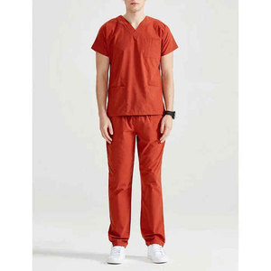 Ensemble de blouses médicales rouges pour hommes, col en V, tissu tissé coton-polyester, pantalon d'uniforme d'hôpital pour usage médical, uniforme médical en coton et polyester - Product Image 1