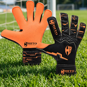 Guantes de Portero Personalizados Negros y Naranjas, Palma Delantera de Látex Aqua, Protección Trasera para el Pulgar, Correa Elástica, Logotipo Personalizado, Híbridos - Product Image 6