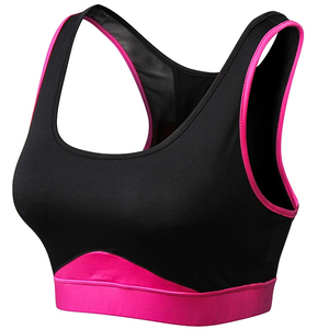 Women's Black Pink Contrast Binding <b>Racerback</b> Sports <b>Bra</b> Medium Support Breathable Top Fitness Wear By Micah Corporation - Product Image 1