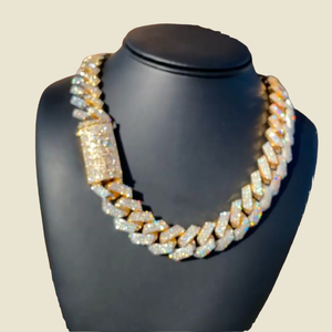 Moissanite <b>Iced</b> <b>Out</b> 925 Silver Gold Plated Cuban Link <b>Chain</b> 22mm VVS Clarity for Men's Wholesale - Product Image 1