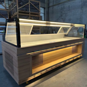 ثلاجة عرض تجارية للسلطات بألوان قابلة للتخصيص وتشطيب خشبي، ذات درجة حرارة مزدوجة وإزالة الصقيع التلقائي، مع أبواب منزلقة - Product Image 1