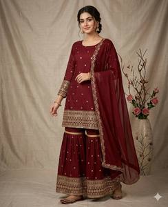 New TENNECY Designer Party Wear <b>Top</b> Plazzo with Fancy Dupatta Heavy Vichitra Silk Heavy Embroidery Work Quick Dry - Product Image 1