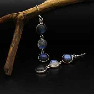 Boucles d'oreilles en pierre de lune arc-en-ciel naturelle et labradorite, pierre de naissance de juin et de novembre, bijoux en argent faits à la main, cadeau pour femme - Product Image 4
