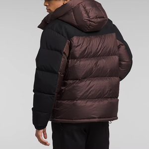 Men Hooded Puffer <b>Jacket</b> Color Blocking Windproof Polyester Winter Coat Casual Outdoor Wear Regular Fit Thick <b>Padding</b> Zipper - Product Image 4