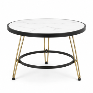 Support à gâteau rond et plateau de service de qualité supérieure avec plateau en marbre de qualité supérieure, structure en métal robuste et design avec anneau de rangement inférieur - Product Image 1