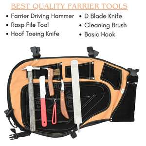 Ensemble d'outils de fermeur avec tablier en cuir, couteau à sabots, couteau à sabots courbé, double râpe, marteau de sablage, outil de ramassage et brosse métallique de nettoyage - Product Image 3