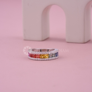 New Design Princess Cut Multi Color Stone Diamond <b>ring</b> with IGI Certified & VVS Clarity for Women from <b>Indian</b> Supplier - Product Image 1