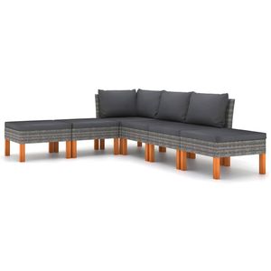 เซ็ตโพลีหวายสำหรับลานบ้านและสวน6ชิ้นพร้อมหมอนอิงสีเทา - Product Image 2