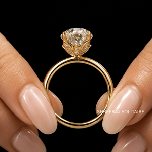 แหวนเพชรทรงรี 3 กะรัต เพาะเลี้ยงในห้องปฏิบัติการ ตัวเรือนทอง 14K ประดับเพชรเม็ดเดี่ยว ดีไซน์ดอกทิวลิป งานสั่งทำพิเศษ เครื่องประดับมินิมอล ชุบโรเดียม - Product Image 5