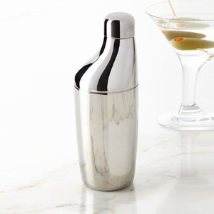 Ergonomic Silver Cocktail Shaker Featuring A Unique Curved Silhouette Stylish <b>Bar</b> <b>Tool</b> Built For Comfortable And Easy Mixing - Product Image 1