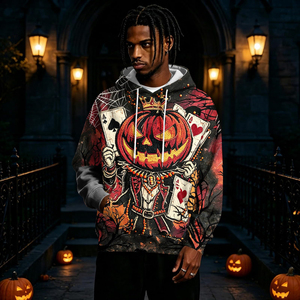 Sweat-shirt à capuche en tissu doux pour Halloween avec imprimé Pumpkin King Card, idéal pour les nuits fraîches, vêtement décontracté confortable pour hommes - Product Image 5