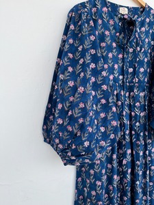 Women Blue Pink Floral Cotton Maxi <b>Dress</b> Long Sleeve Tie Neck Boho <b>Dress</b> Casual Summer Wear <b>Loose</b> Fit Prairie <b>Dress</b> - Product Image 4