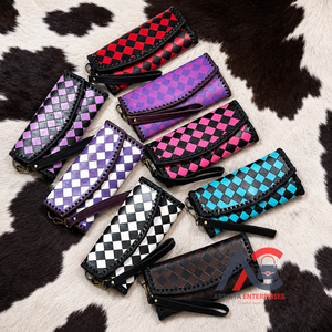Nuevo Bolso de Mano Personalizado Ecológico a Cuadros Morado y Blanco para Mujer, Cartera de Cuero Vacuno Genuino de Alta Calidad con Tarjetero - Product Image 1