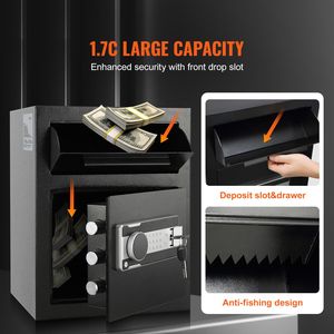 Cassaforte con Serratura Elettronica da 1,7 Piedi Cubici con Fessura per Deposito e 2 Chiavi di Emergenza, Armadietto Portaoggetti 17,71 X 13,77 X 13,7 Pollici - Product Image 2