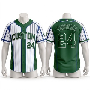 Maillot de baseball personnalisé pour homme, rayé vert et blanc, manches courtes, boutonné, respirant, uniforme sublimé - Product Image 1