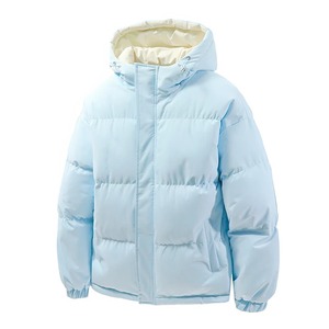 <b>Light</b> Blue Hooded <b>Puffer</b> <b>Jacket</b> Windproof Zipper Closure Casual Winter Thick Fit Polyester Shell Unisex Regular Sleeve - Product Image 1
