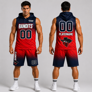 Conjunto de Camisetas de Flag Football SINEWY Bandits para Hombre, Camiseta sin Mangas con Capucha, Sublimada, de Secado Rápido, Uniforme Deportivo, Rojo y Azul Marino - Product Image 1