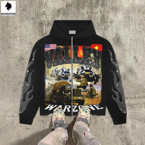 เสื้อฮู้ดดี้ผ้าฝ้ายเฟรนช์เทอร์รี่หนานุ่ม 100% สำหรับฤดูหนาว ลายปักพิมพ์  ผู้ชาย สไตล์วินเทจ ล้างสีแบบแอซิดวอช ทำให้ดูเก่า - Product Image 3