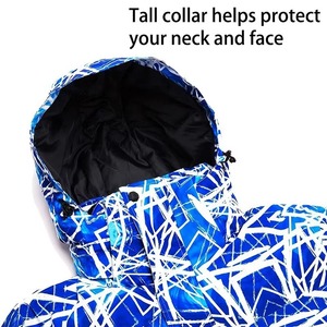 Veste imperméable unisexe pour le ski et le snowboard, bleu royal, bleu ciel, blanc, imprimé lignes abstraites, capuche, manteau de neige, isolation synthétique - Product Image 2