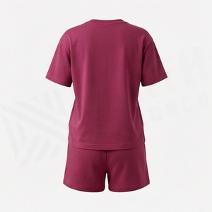 Conjunto de 2 Piezas de Shorts Tejidos para Mujer, Camiseta de Manga Corta de Color Sólido y Shorts por Encima de la Rodilla, Ropa Casual Transpirable para Primavera/Verano - Product Image 6