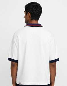 Oneten <b>Men's</b> <b>White</b> <b>Long</b> <b>Sleeve</b> Striped for Shirt Navy Ribbed Collar Front Heat-Transfer Printed Logo Casual Sporty <b>Top</b> - Product Image 4