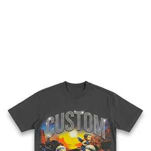Custom Rhinestone Graphic Trendy Cotton Printed <b>T</b> <b>Shirt</b> Vintage Style Short Sleeves Acid Washed <b>T</b> <b>Shirt</b> For Unisex - Product Image 4
