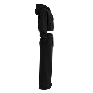 Conjunto Deportivo de Dos Piezas para Mujer, Sudadera Corta con Cremallera y Pantalones Anchos, 100% Algodón Felpa, Transpirable, Ropa Casual de Calle, Venta al Por Mayor - Product Image 3