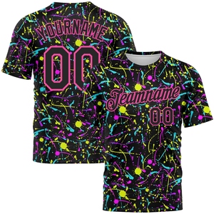 Camiseta Deportiva Negra y Rosa con Diseño de Grafiti Personalizado, Efecto Neón 3D, la Más Vendida en la Industria, Venta al Por Mayor Directa - Product Image 1
