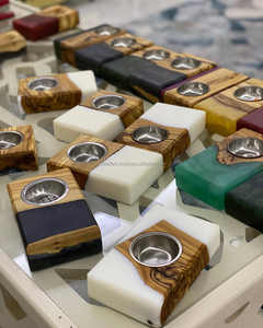 Brûleur à encens Bukhoor en bois d'acacia en résine époxy artisanale Aura Crescent dorée, coulé à la main, porte-encens Oud de luxe pour les nuits du Ramadan - Product Image 3