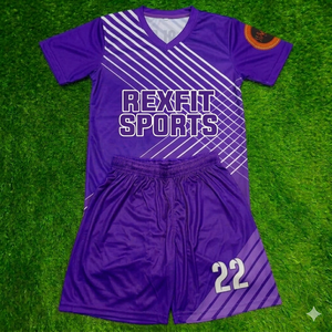 High Quality Men’s Solid Color Football REXFIT SPORTS Jersey Shorts Set <b>Athletic</b> Soccer Uniform Training Sportswear OEM Supplier - Product Image 2