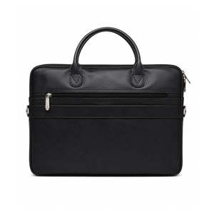 ELYSIAN INDUSTRIES Modern Unisex Genuine Leather Briefcase Solid Black Zipper Closure Soft Handle Adjustable Strap Polyester - Product Image 2