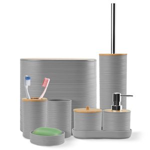 Ensemble d'accessoires de salle de bain 8 pièces avec distributeur de savon, porte-brosse à dents, gobelet et brosse de nettoyage WC - Product Image 5