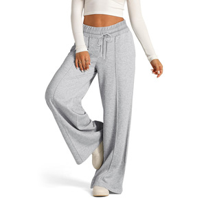 Pantalon de survêtement taille haute ample et décontracté pour femme grande taille, couleur unie, avec cordon de serrage et poches - Product Image 1