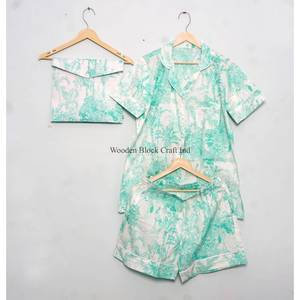 Nueva llegada: Conjunto de pijama indio hecho a mano 100% algodón, transpirable, con estampado vintage, ropa de dormir corta para mujer - Product Image 5