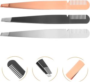 Ensemble de pinces à sourcils en acier inoxydable sans soudure, étui en PU, pointes inclinées, pointe fine, pinces de précision durables, pinces classiques - Product Image 4