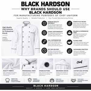 ชุดเชฟผ้าคอตตอนผสมพรีเมียมสีดำ แบรนด์ Black Hardson เสื้อเชฟกระดุมสองแถวสีดำเทา กางเกงผ้าบรอดคลอธทนทาน เหมาะสำหรับร้านอาหารและบาร์ - Product Image 5
