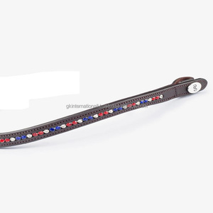 Frontal de cheval en cuir rembourré de marque supérieure, personnalisé, avec cristaux ronds rouges, bleus et blancs, pierres de diamant et chaîne incrustée scintillante - Product Image 6